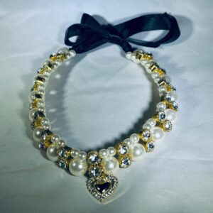 GOLD HEART N PEARL RIBBON NECKLACE