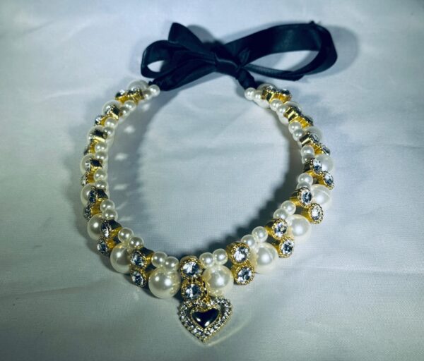 GOLD HEART N PEARL RIBBON NECKLACE