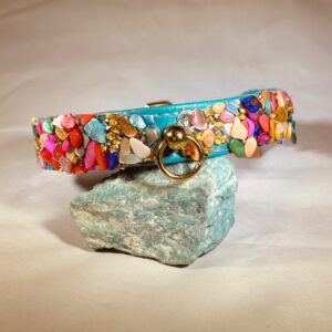 THE KELVIN DOG COLLAR TURQUOISE W/ GOLD RING