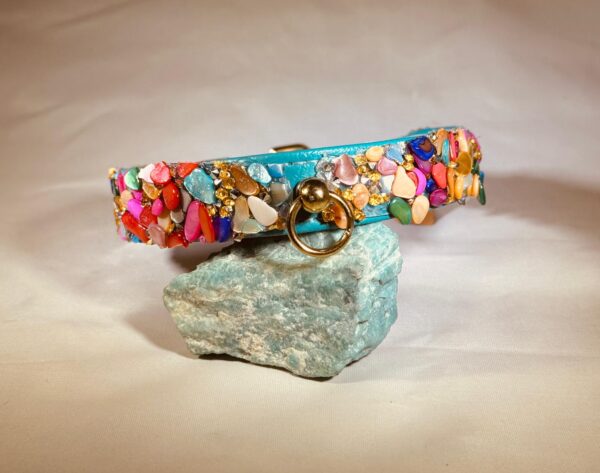 THE KELVIN DOG COLLAR TURQUOISE W/ GOLD RING