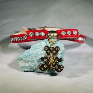 VELVET BOW LV BEAR DOG COLLAR